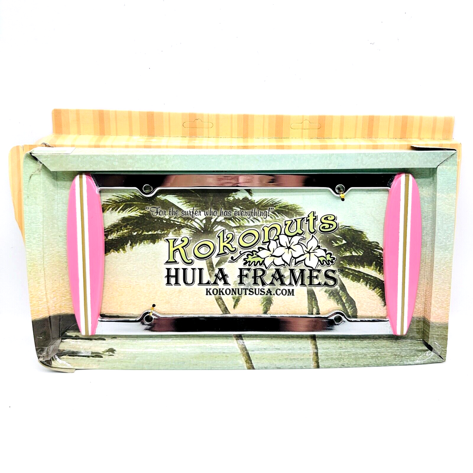 Vintage Tiki Surf Kokonuts Hula Frames Pink Surfboard License Plate