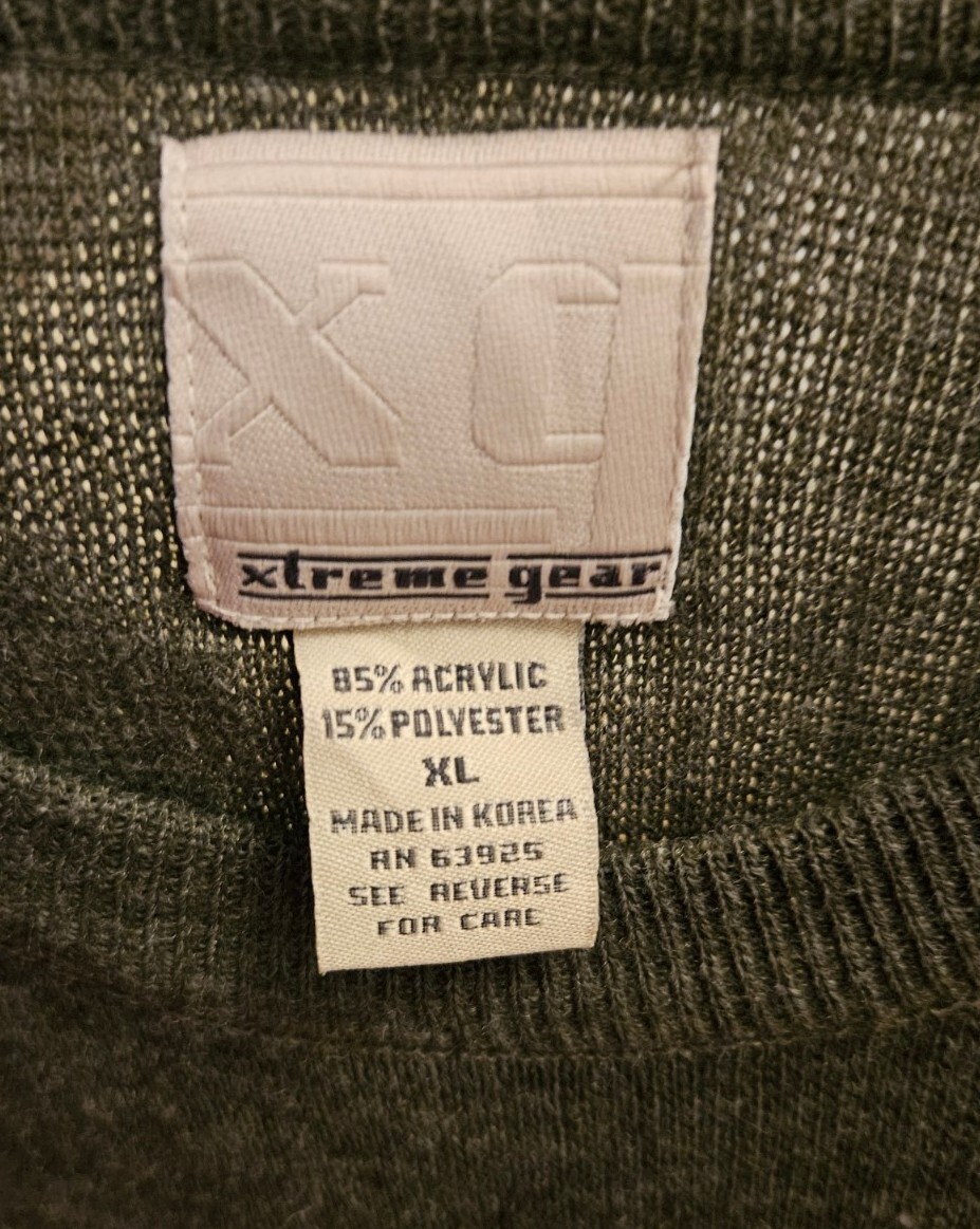 Vintage Xtreme Gear Sweater Men XL Gray Contrasting Stripe Skater Y2K