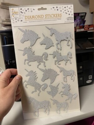 Unicorn Silver Diamond Glitter Stickers No Mess Party Favor Supply New!!!
