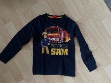 Blaues Langarmshirt Feuerwehrmann Sam mit Motiv Gr.128 Jungs Neu