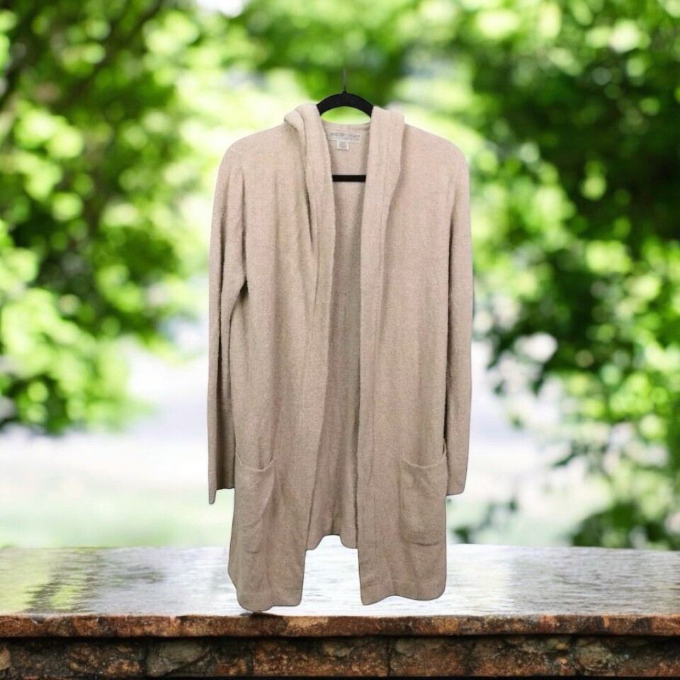 Barefoot Dreams Sweater Womens Medium Tan Cardigan Hooded Cozy