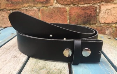 Black Leather Press Stud Snap Belt Choice of Widths Handmade 100% Real Leather