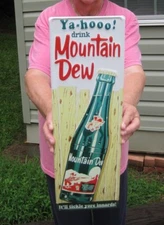Large 19.5"  YAHOO! MOUNTAIN DEW EMBOSSED METAL ADVERTISING SIGN
