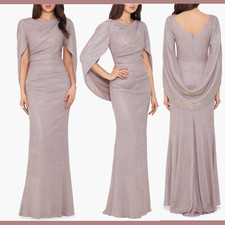 NWT 299 Betsy  Adam  6  Glitter Drape Cape Sleeve Trumpet Gown Pink S1891