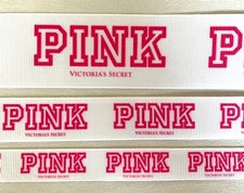 Pink Inspired Grosgrain ribbon 5/8" 7/8" 1.5" White Victoria Secret VS