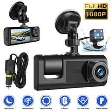 Dash Cam 1080p Car Dual Len Front/Rear/Inside Video DVR Recorder Camera G-sensor