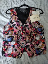 Vintage Nicole Miller New Silk Barbie Print Waistcoat Vest Size M.