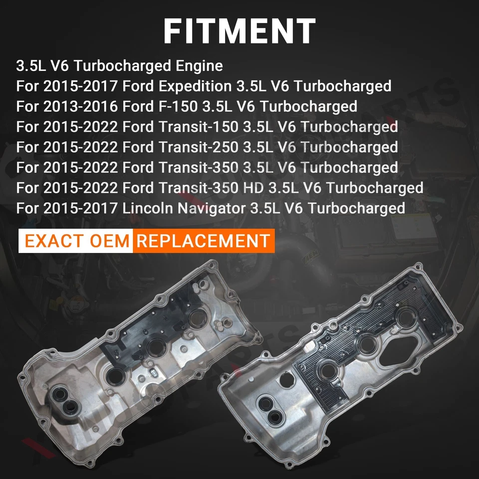 LH & RH Aluminum Valve Covers Set for 2013-2016 Ford F-150 15-17 Expedition 3.5L - Image 2 of 4