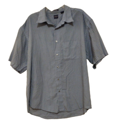Men's ARROW Short  Sleeve Shirt Wrinkle Free Check Plaid Blue Gray Polyester XL