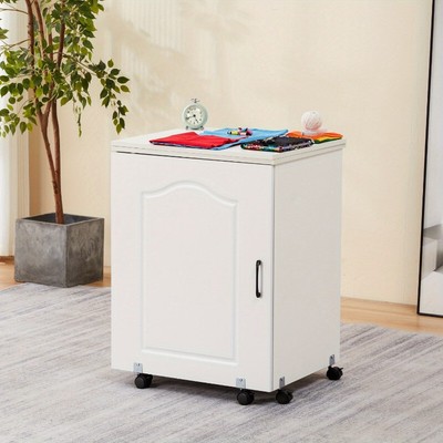 30'' Folding Sewing Table with Storage Shelf,Caster Wheels,Adjustable Panel,White