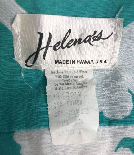 Camisa Hawaiana Helenas Hecha en Hawaii Para Hombres De Colección Verde Azulado Nativo Orquídea Floral L - Imagen 3 de 9