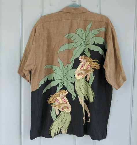 Tommy Bahama Mens Medium Shirt Button 100% Linen Hawaiian Hula Girls Camp M - Picture 6 of 9