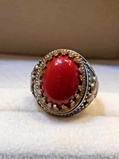 Turkish silver ring template with original red coral stone Weight 15.60 size 11