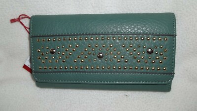 New Enzo Angiolini Slim Trifold Wallet in Marble Green with Gold Stud  Accent