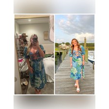 Farm Rio Jungle Panther Midi Dress Floral Green Blue Medium