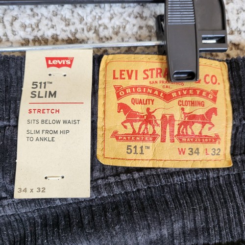 Pantalones de mezclilla informales elásticos negros 34x32 ajustados de pana para hombre Levi's 511 NUEVO - Imagen 5 de 9