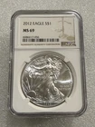 2012 SILVER EAGLE NGC MS 69 ~~ BROWN LABEL  ~~ NO SPOTS ~~ PRISTINE   (056)