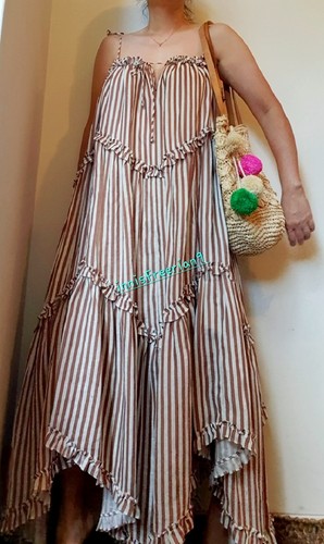 ZIMMERMANN Lumino asymmetric ruffled striped linen midi dress Sz 1 - Picture 15 of 15