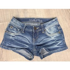 Y2K Wishful Park Sz 0 Micro Mini Denim Shorts Mid Rise It Girl Bimbocore McBling