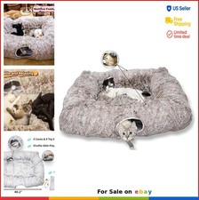 Cat Tunnel Bed 44.1x35.1 Inch Large Play Tunnel with Mat Dangling Balls Indoor