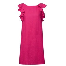 Hobbs London Harietta Linen Ruffle Dress Size 2 Pink Fuchsia Midi Elegant Summer