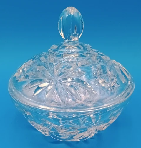 Vintage 1960’s Anchor Hocking Prescut Clear Glass Star Of David Candy Dish W/Lid