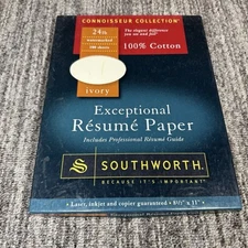Southworth Connoisseur Collection Exceptional Resume Ivory Paper 100% Cotton