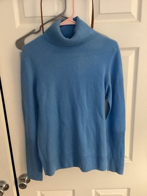 Aqua Cashmere Turtleneck Sweater Womens Medium Blue Cable Knit 100% Cashmere