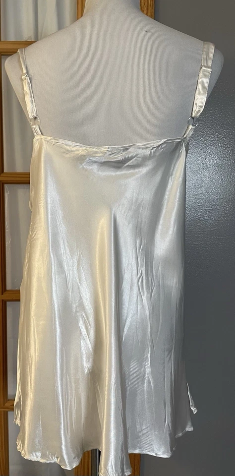 90-е Ashley Stewart шелк сорочка мини ночная рубашка 1 X бисером слоновой кости сексуальный романтический - Изображение 4 из 4