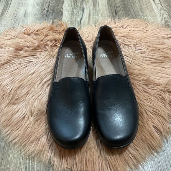 Dansko Black Platform Leather Clogs Size 37