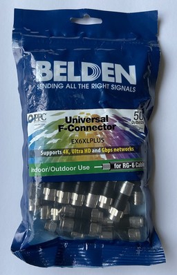 Belden PPC EX6XLPLUS RG6 COAX Coaxial Cable 50 Pack Compression Connectors