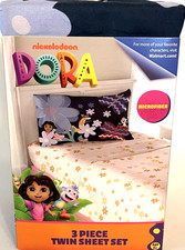 Dora the Explorer Twin Sheet Set 3-Pc Microfiber Bedding Pink Floral for Kids