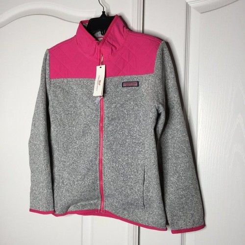 Vineyard Vines Pink gray Heather Full Zip Fleece Activewear Shep Girls Large - Picture 2 of 7