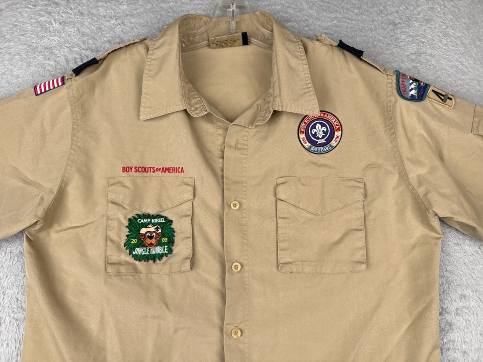 Boy Scouts of America Shirt Adult Small Beige Short Sleeve Cotton Blend Trapper - Image 4 of 4