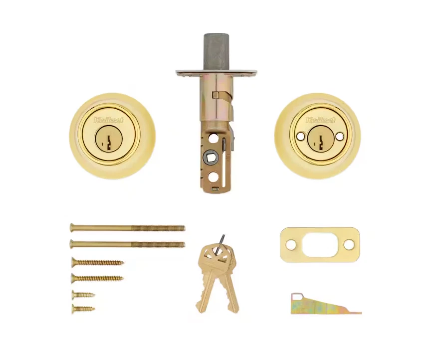 Cerrojo doble cilindro Kwikset 665 - latón pulido, con llave ambos lados, grado 3 Foto 3 de 3