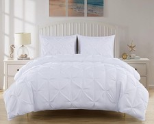 Chezmoi Collection Berlin 3-Piece Pintuck Pinch Pleat Comforter Set Queen, Whit