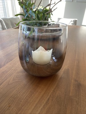 Kaheku edles Glas Windlicht Midell Scott silber/klar Höhe 20 cm  