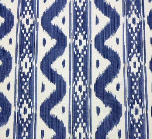 QUADRILLE BALI HAI BLUE IKAT GEOMETRIC STRIPE LINEN FABRIC 2.2 YARD 53"W