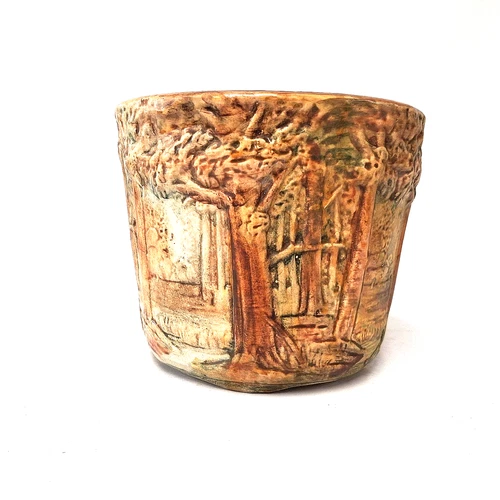 Weller Woodcraft Planter Forest Tree Bark Relief Art Pottery USA Antique