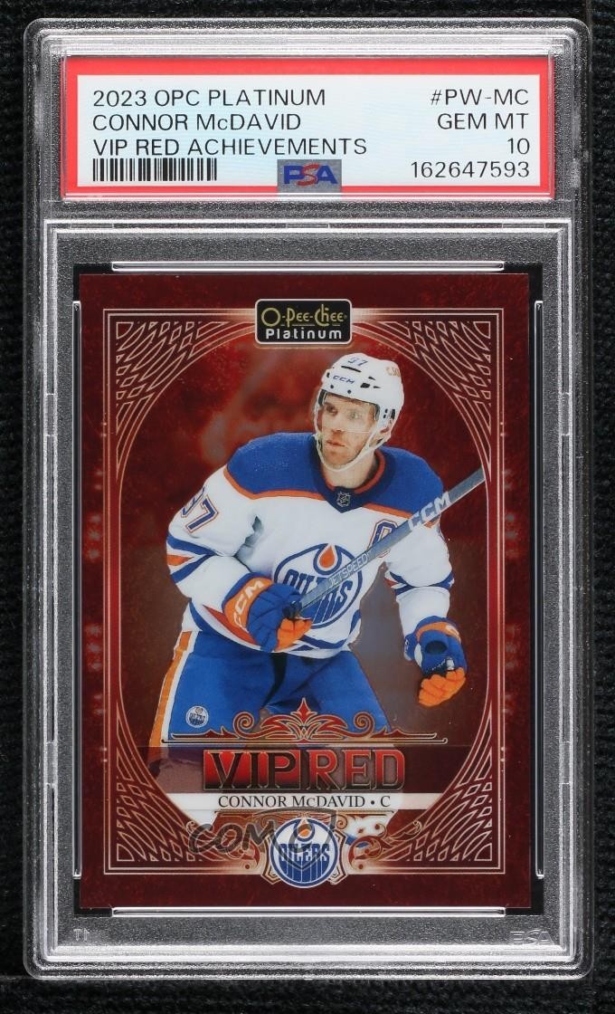 2023 O-Pee-Chee Platinum VIP Red Achievement 7/50 Connor McDavid PSA 10 GEM MT