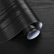 Ismoon Black Contact Paper Peel and Stick Wallpaper 17.5''x118''Wood Grain Co...