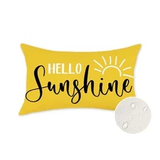  Hello Sunshine Throw Pillow Cover 12x20 Inch Yellow Outdoor Waterproof Spring 
