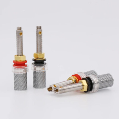 4stk Kohlefaser Shell Rhodiniert Lang Binding Post Lautsprecher Audio Terminals