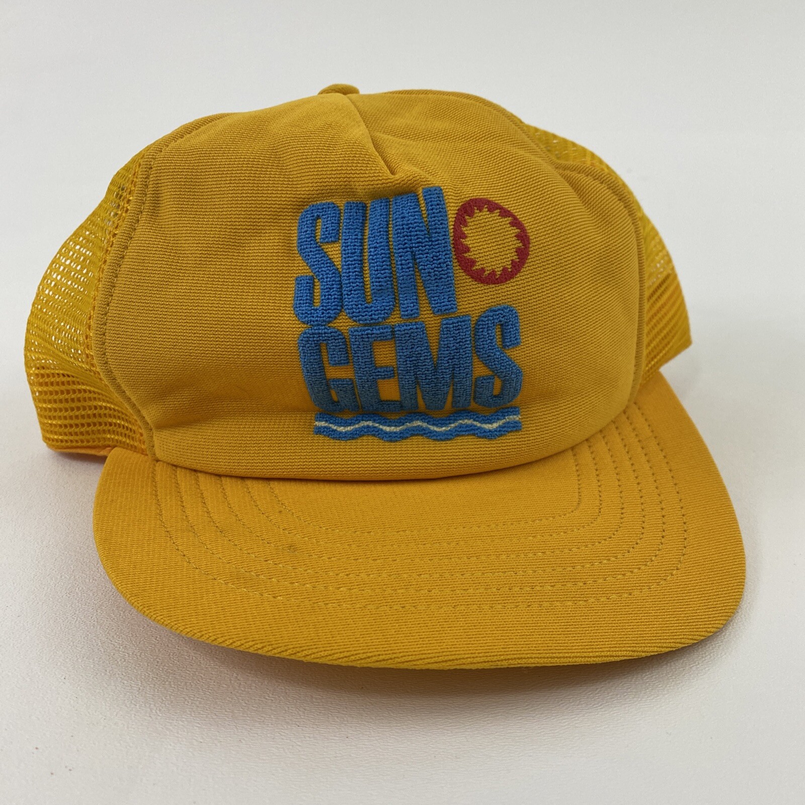 Vtg USA MADE Puffy Print Sun Gems Trucker Hat Snapback Cap Vintage