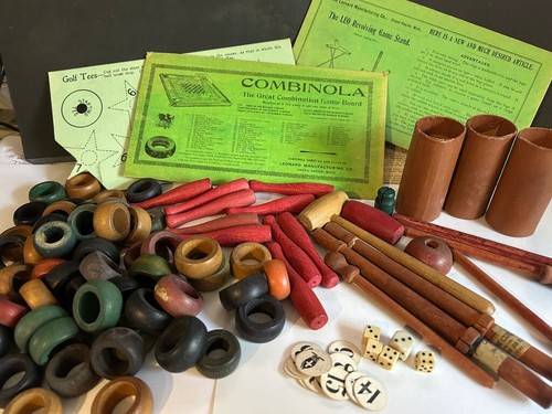 Large Group Antique Wooden Carrom Combinola Game Board Pieces 1900 era - Picture 15 of 15