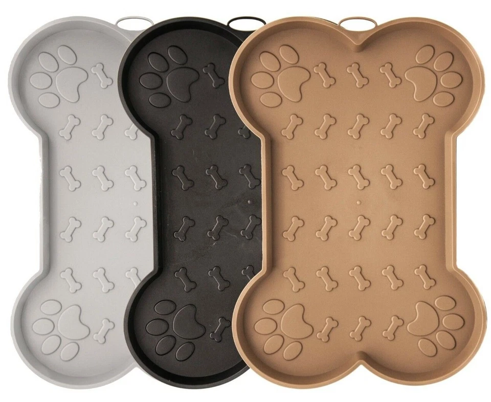 Dog Bone Shape Mat Pet Feeding Water Food Dish Tray Wipe Clean Floor Place Mat - Image 4 of 4