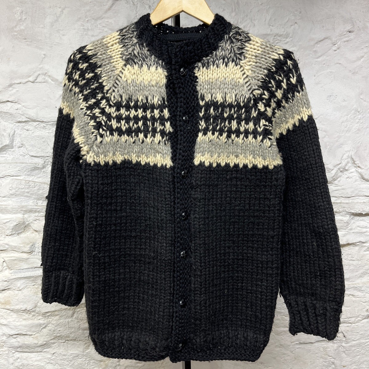 トップス 60s wool zip cardigan Handmade Vintage 60s 70s Wool Black Full Zip Sweater Cardigan