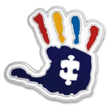 PinMart's Autism Awareness Puzzle Piece and Hand Print Enamel Lapel Pin