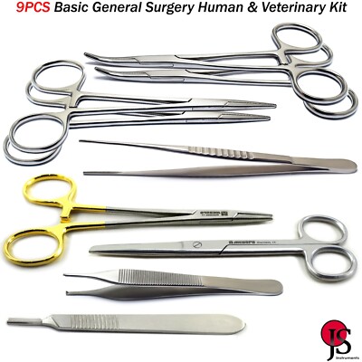 Basic General Surgery Kit Hemostat Forceps Needle Holder Atraumatic Tweezers X9