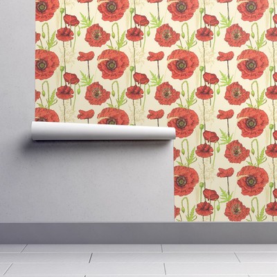 Removable Water Activated Wallpaper Poppy Meadow May Red Scarlet Bud Ear Removable Water Activated Wallpaper Poppy Meadow May Red Scarlet Bud Ear